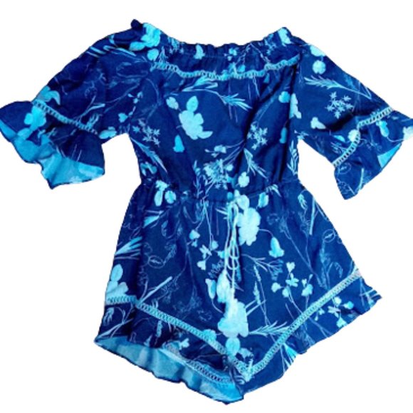 AVA  Blue Floral Romper One-Piecer Size 6 - Picture 2 of 4